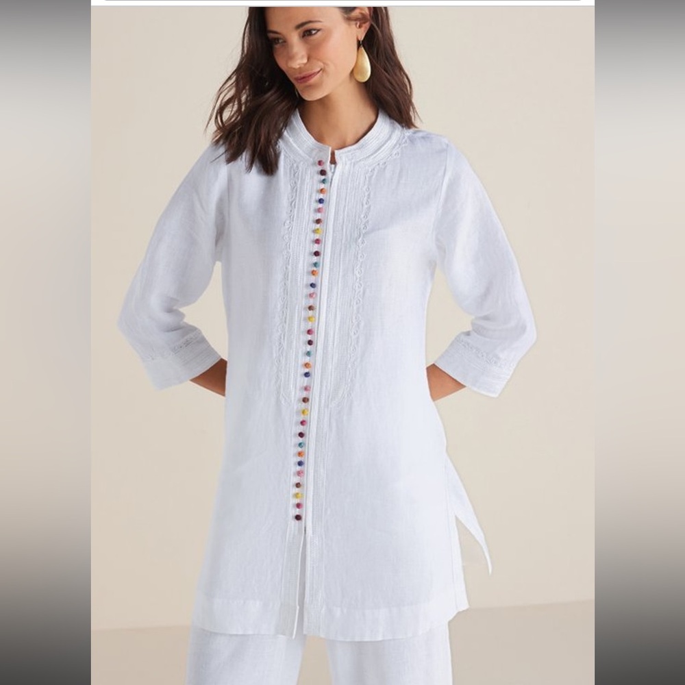 Soft Surroundings White Tunic with Colorful Accents